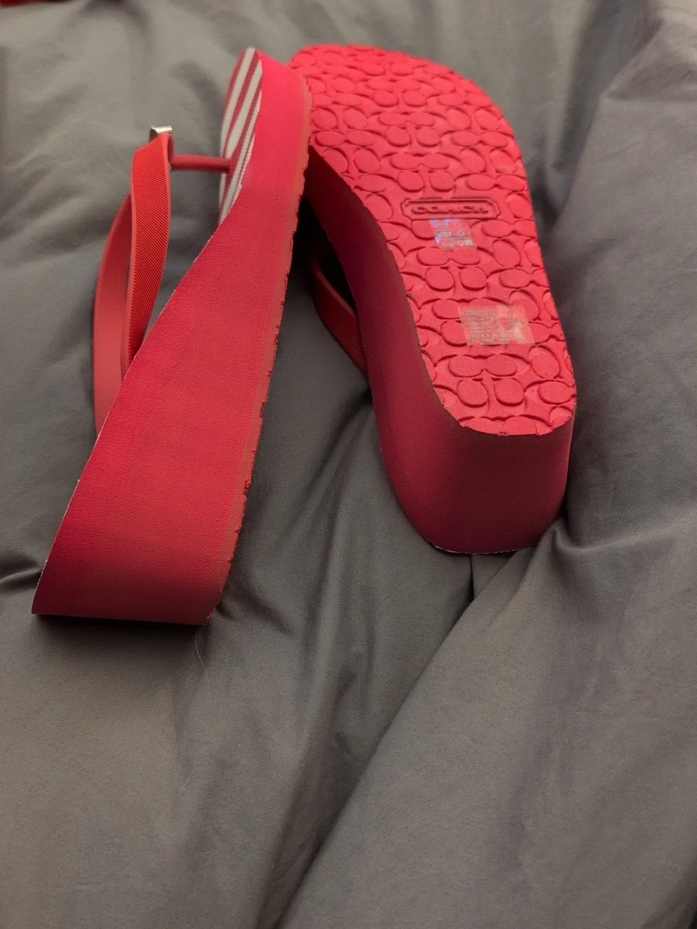 Coach Pop Pink and White Platform Flip Flops Size 10 - Picture 10 of 12